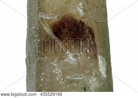 Macro Mineral Stone Prase With Amethyst Phantom On A White Background Close-up
