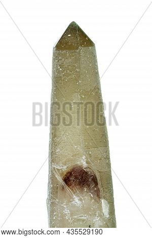 Macro Mineral Stone Prase With Amethyst Phantom On A White Background Close-up