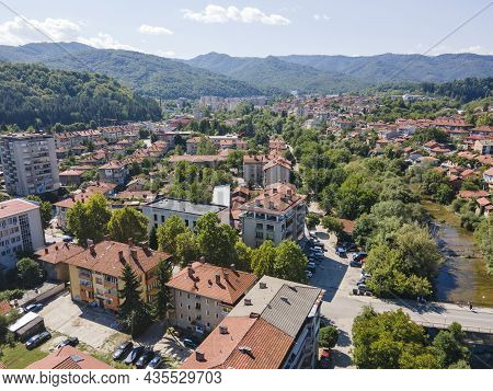 Amazing Aerial View Of Center Of Town Of Troyan, Lovech Region, Bulgaria