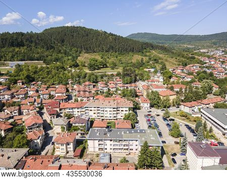 Amazing Aerial View Of Center Of Town Of Troyan, Lovech Region, Bulgaria