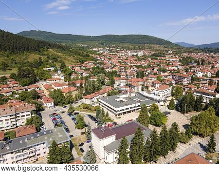 Amazing Aerial View Of Center Of Town Of Troyan, Lovech Region, Bulgaria