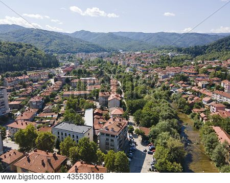 Amazing Aerial View Of Center Of Town Of Troyan, Lovech Region, Bulgaria