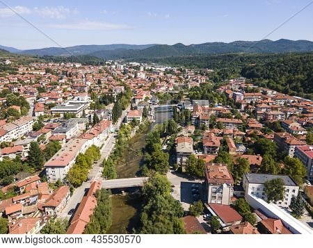 Amazing Aerial View Of Center Of Town Of Troyan, Lovech Region, Bulgaria