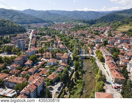 Amazing Aerial View Of Center Of Town Of Troyan, Lovech Region, Bulgaria