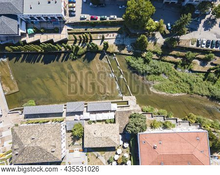 Amazing Aerial View Of Center Of Town Of Troyan, Lovech Region, Bulgaria