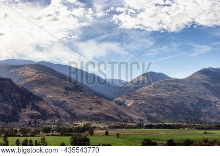 Canadian Mountain Landscape In The Desert Countryside Area. Near Osoyoos, British Columbia, Canada.