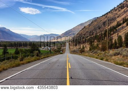 Scenic Road, Hwy 3, In The Valley Around The Canadian Mountain Landscape. Near Osoyoos, British Colu