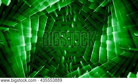 Hypnotic Spiral With Polygons And Glow. Motion. 3d Moving Spiral Of Polygons. Hypnotic Spiral Of Rot