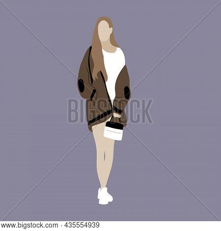 Vector Illustration Of Kpop Street Fashion. Street Idols Of Koreans. Kpop Women's Fashion Idol. A Gi