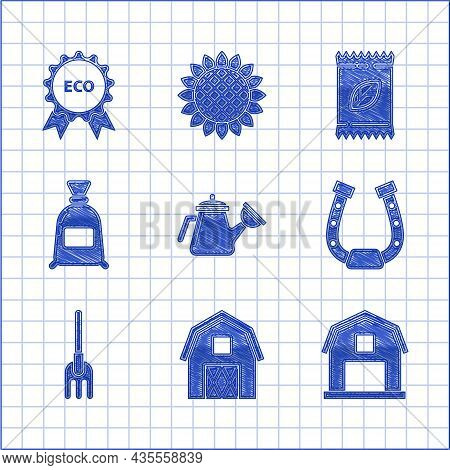 Set Watering Can, Farm House Concept, Horseshoe, Garden Rake, Bag Of Flour, A Pack Full Seeds Specif