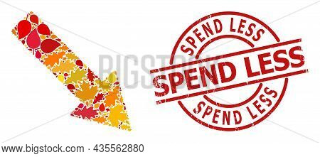 Right Down Arrow Mosaic Icon Organized For Fall Season, And Spend Less Textured Stamp. Vector Right 