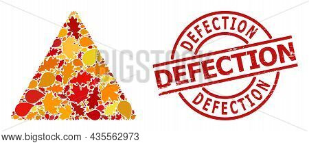 Poppy Warning Mosaic Icon Combined For Fall Season, And Defection Unclean Stamp Seal. Vector Poppy W