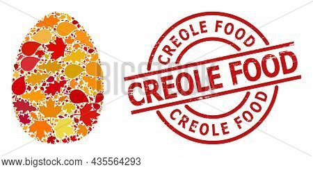 Egg Collage Icon Constructed For Fall Season, And Creole Food Scratched Stamp Seal. Vector Egg Mosai