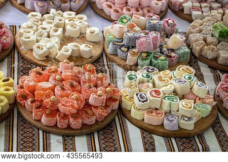 Assorted Turkish Delight Bars. Sugar Coated Soft Candy.