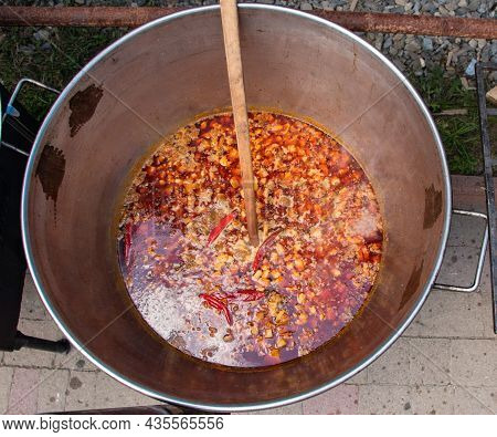A Bowl Of Traditional Red Ukrainian Borshch (borsh), Healthy Food.
