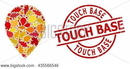 Map Marker Mosaic Icon Organized For Fall Season, And Touch Base Rubber Stamp. Vector Map Marker Mos