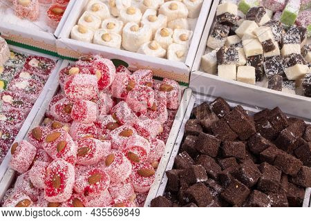Assorted Turkish Delight Bars. Sugar Coated Soft Candy.