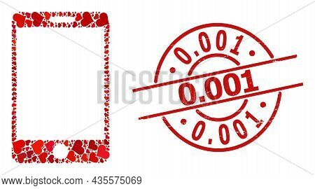 Distress 0.001 Stamp Seal, And Red Love Heart Collage For Smartphone. Red Round Stamp Has 0.001 Capt