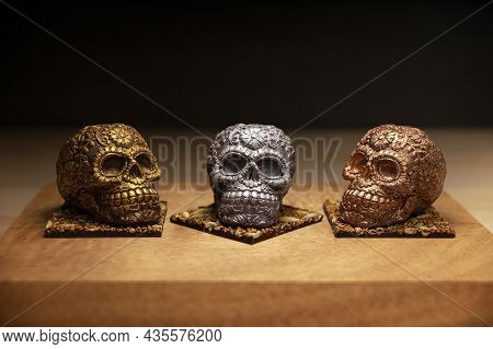 Edible Ornamented Mexican Skull Made Of Chocolate Gourmet, Traditional Gift For 