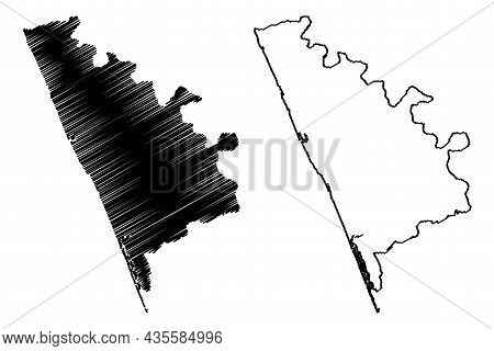 Kasaragod District (kerala State, Republic Of India) Map Vector Illustration, Scribble Sketch Kasara