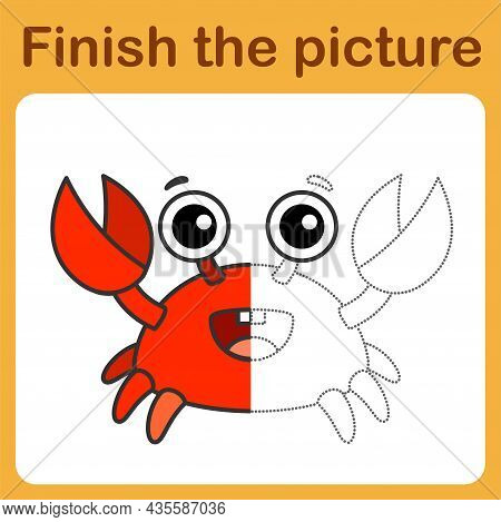 Onnect The Dot And Complete The Picture. Simple Coloring Funny Red Crab. Drawing Game For Children.