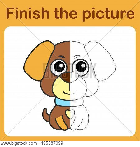 Onnect The Dot And Complete The Picture. Simple Coloring Funny Little Puppy. Drawing Game For Childr