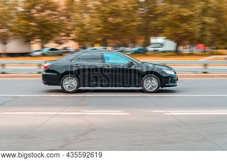 Moscow, Russia - October 2021: Toyota Camry Xv50 Seventh Generation In Motion On The Street With Aut