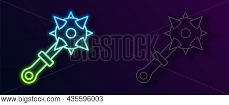 Glowing Neon Line Medieval Chained Mace Ball Icon Isolated On Black Background. Morgenstern Medieval