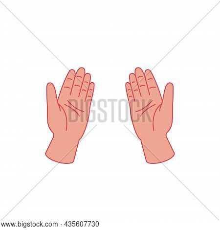Cartoon Hands With Palms Facing Up. Two Drawn Human Hands Outlined With A Line Indicate An Empty Spa