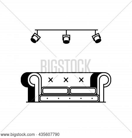 Loft Style Sofa With Cushions And Large Round Armrests. Minimalistic Painted Upholstered Furniture I