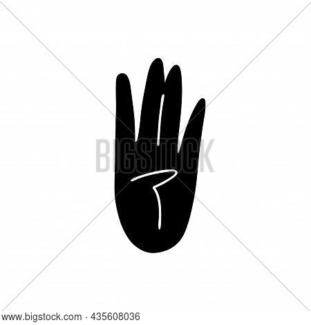 Four Fingers Isolated Gesture. Black Silhouette Of A Hand On A White Background With Four Fingers. V
