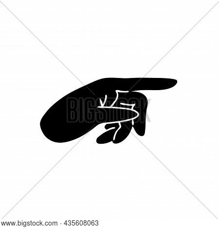 Pointing Gesture Isolated. Black Silhouette Of A Relaxed Hand On A White Background Pointing To The 