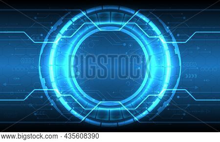 3d Effect Neon Light. Futuristic Sci-fi Glowing Hud Circle Element. Abstract Hi-tech Background. Hol