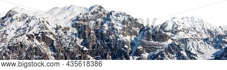 Snow Capped Mountain Peaks Of Italian Alps Isolated On White Background. Mountain Range Of Monte Car