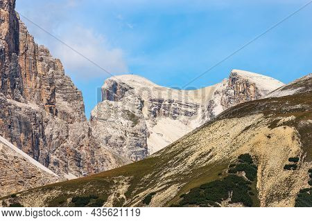 Sesto Dolomites. Mountain Peak Of Croda Dei Baranci Or Birkenkofel And The Cima Piatta Alta (high Fl