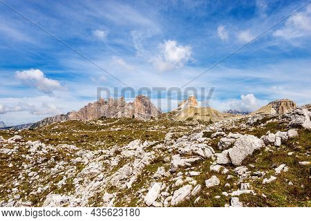 Sesto Dolomites From Tre Cime Di Lavaredo. Mountain Peaks Of Monte Rudo Or Rautkofel, Croda Dei Rond