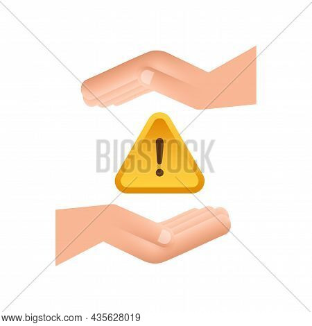 Banner With Yellow Scam Alert Over Hands. Attention Sign. Cyber Security Icon. Caution Warning Sign 