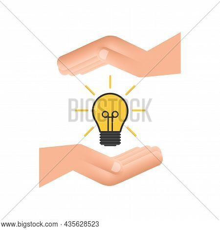 Light Bulb Icon With Hands. Lamp, Incandescent Bulb. Vector Stock Illustration.