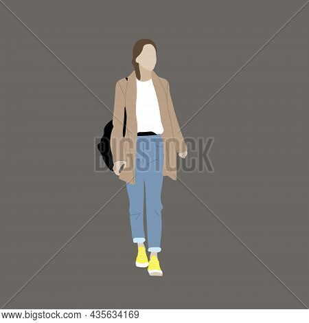 Vector Illustration Of Kpop Street Fashion. Street Idols Of Koreans. Kpop Women's Fashion Idol. A Gi