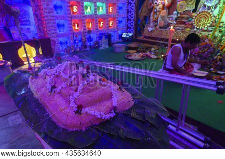 Howrah, West Bengal, India - 5th October 2019 : Goddess Durga Is Being Worshipped. Vog, The Holy Foo