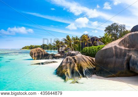 Anse Source Dargent - The Most Beautiful Beach Of Seychelles. La Digue Island, Seychelles