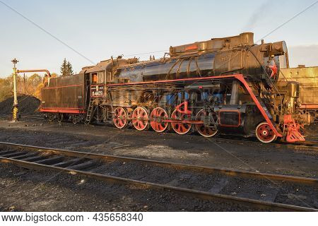 Sortavala, Russia - October 07, 2021: Old Soviet Cargo Steam Locomotive L-4429 On Sortavala Station 