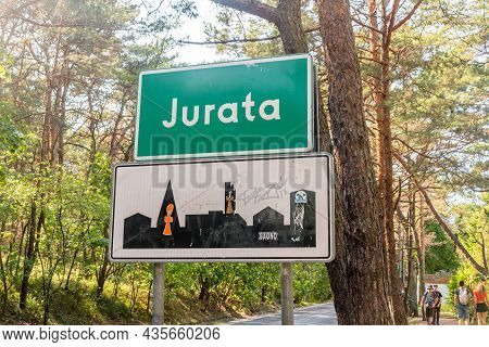 Jurata, Poland - July 20, 2021: Street And Entrance Street Sign Of Jurata City. Jurata  Is A Popular