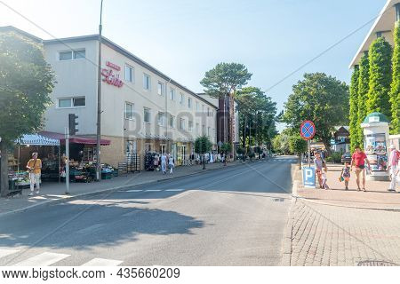 Jurata, Poland - July 20, 2021: Wojska Polskiego Street In City Center Of Jurata. Jurata  Is A Popul