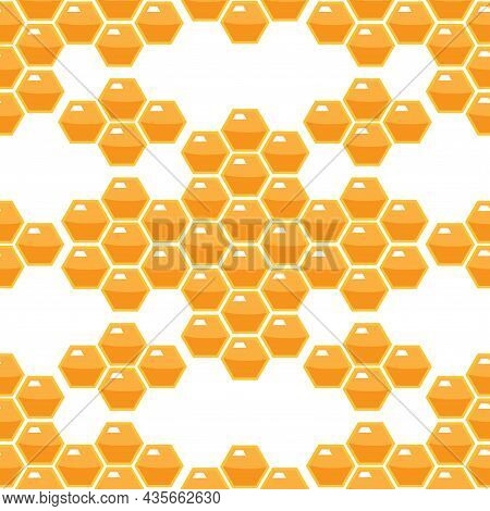 Summer Flat Cartoon Seamless Pattern With Honecomb, Honey Hive  And Bees. Creative  Kids Texture For