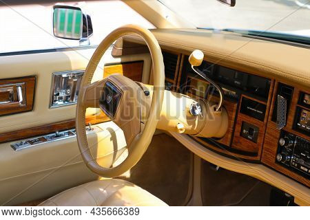 Wroclaw, Poland, August 14, 2021: Beautiful Salon Of An Old Cadillac