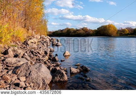 Autumn Landscape: The Khor River Near The Village Of Khor Of The Khabarovsk Territory Of Russia