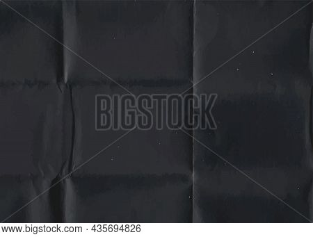 Crumpled Black Paper Texture. Abstract Dark Background With Wrinkled Cardboard Texture. Vector Illus