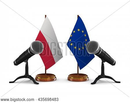 Relationship between Poland and EC on white background. Isolated 3D illustration