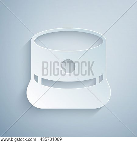 Paper Cut Kepi Icon Isolated On Grey Background. Cap Army Uniform Headgear. Historic General Hat. Pa